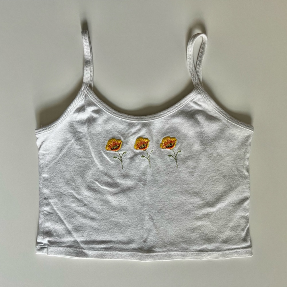 j. galt / brandy melville - white tank with embroidered yellow flowers